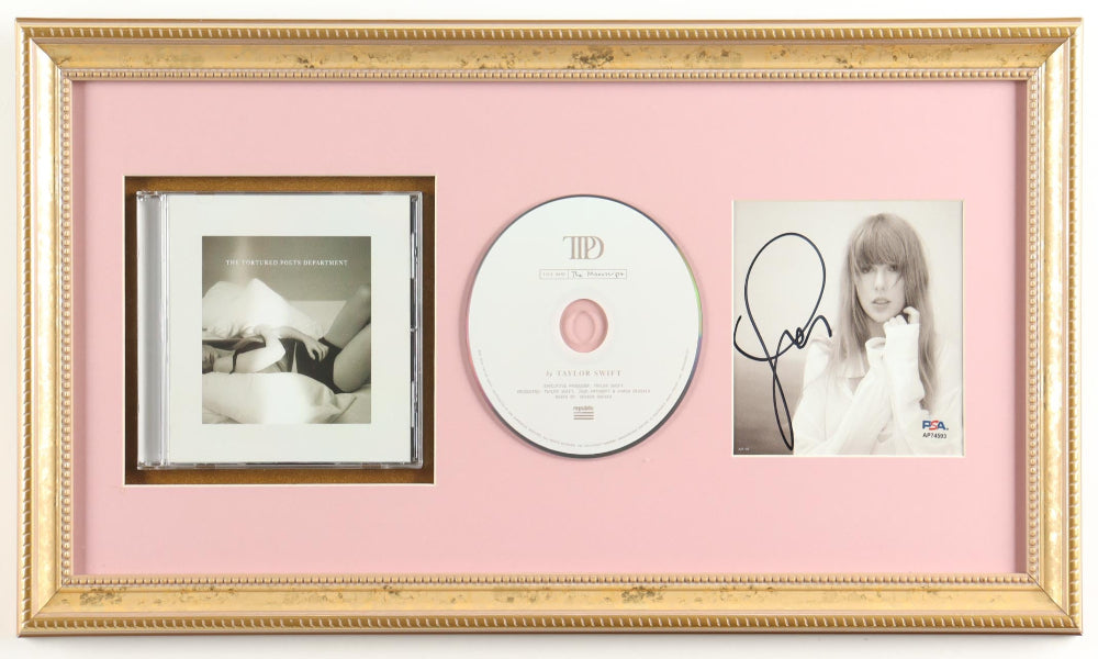 Taylor Swift Signed "The Tortured Poets Department" CD Album Insert Framed Pink Display With Disc Case (PSA)