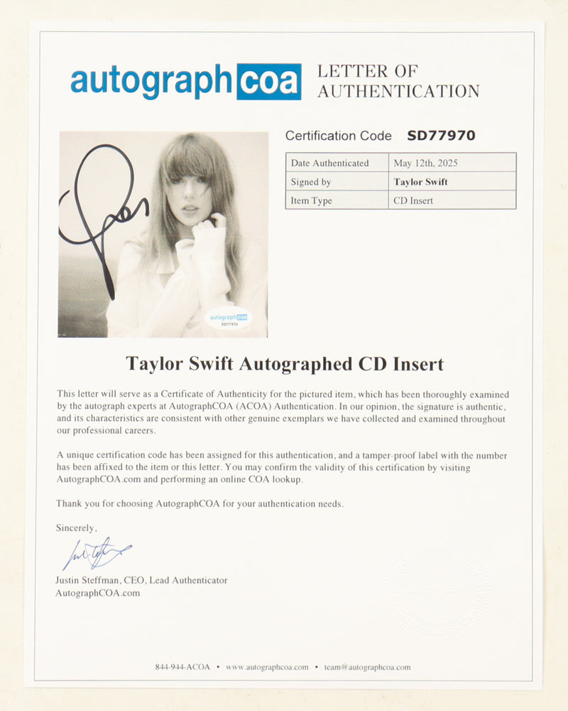 Taylor Swift Signed Framed "The Tortured Poets Department" CD Album Insert Display With Disc (ACOA)