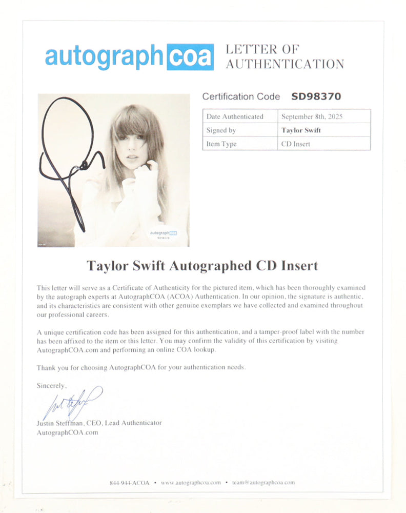 Taylor Swift Signed "The Tortured Poets Department" Framed CD Insert Display (ACOA)