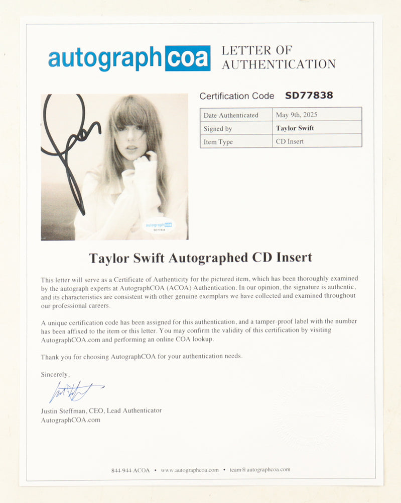 Taylor Swift Signed "The Tortured Poets Department" 11x14 Matted CD Insert Display (ACOA)