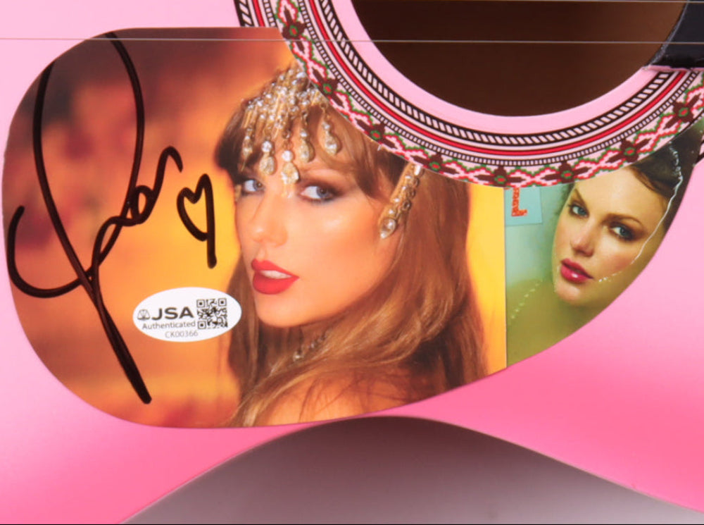 Taylor Swift Signed Pink Acoustic Guitar with "TLOAS" Insert Pickguard (JSA)