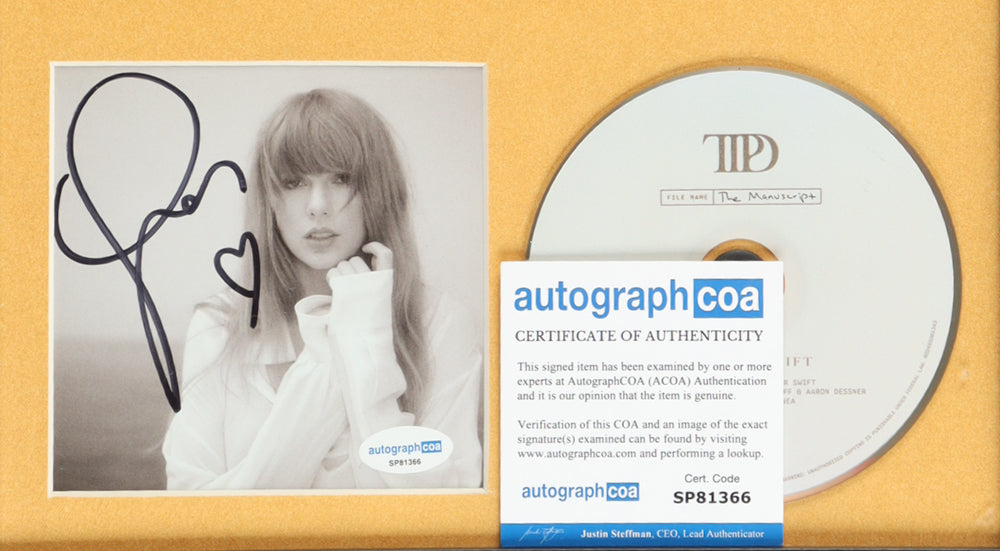 Taylor Swift Signed With a "Heart" Framed "The Tortured Poets Department" CD Display With Disc (ACOA)