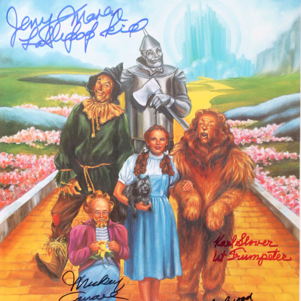 "The Wizard of Oz" 11x14 Photo Cast-Signed by (3) with Mickey Carroll, Jerry Maren, & Karl Slover with Multiple Inscriptions (JSA)