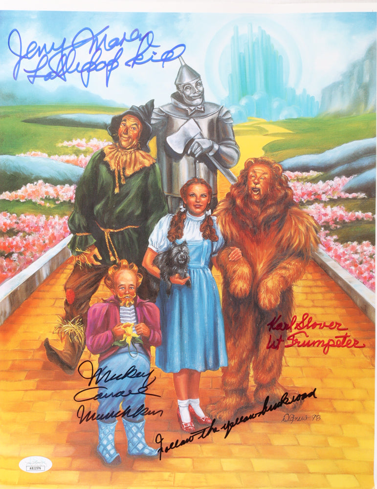 &quot;The Wizard of Oz&quot; 11x14 Photo Cast-Signed by (3) with Mickey Carroll, Jerry Maren, &amp; Karl Slover with Multiple Inscriptions (JSA)