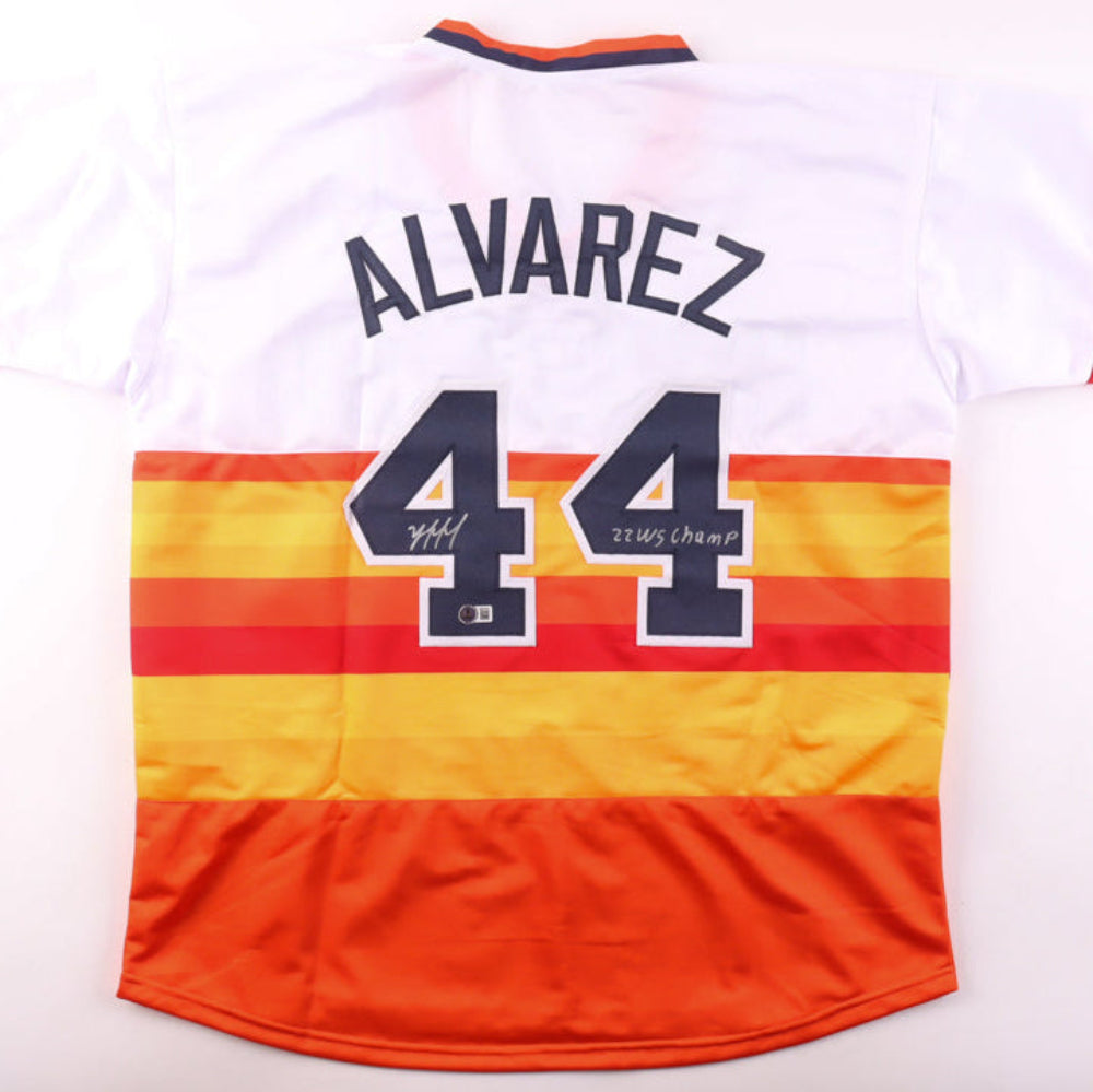 Yordan Alvarez Signed Jersey Inscribed "22 WS Champs" (Beckett)