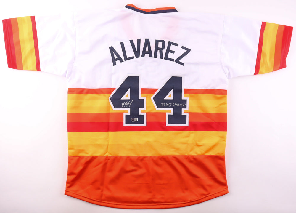 Yordan Alvarez Signed Jersey Inscribed "22 WS Champs" (Beckett)