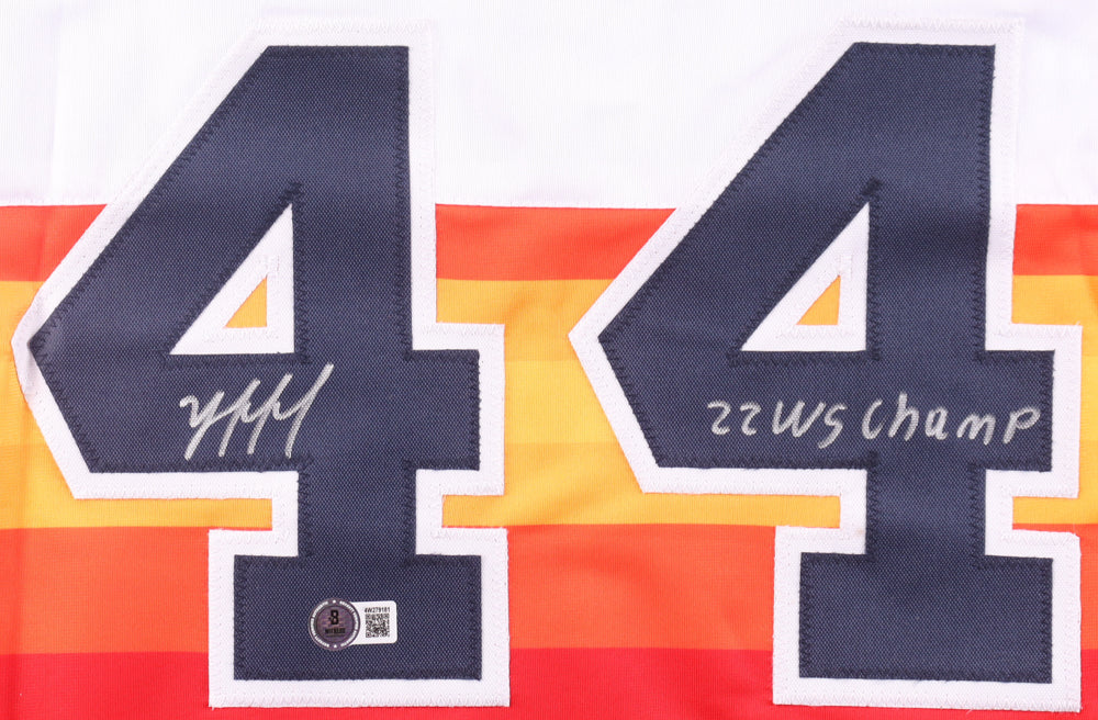 Yordan Alvarez Signed Jersey Inscribed "22 WS Champs" (Beckett)