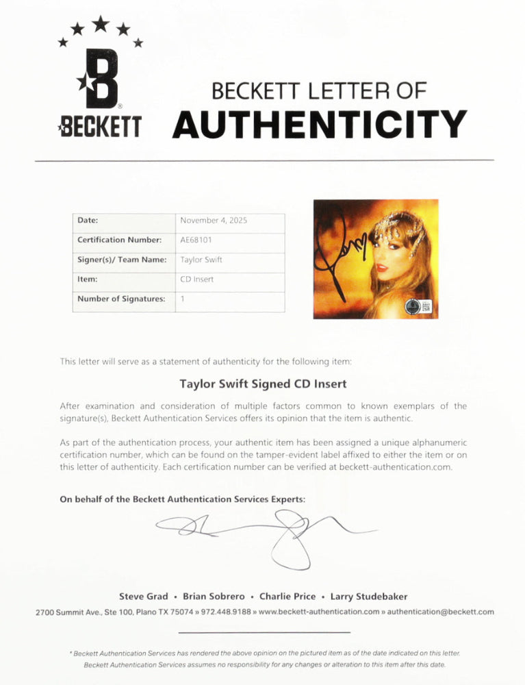 Taylor Swift Signed with a "Heart" "The Life of a Showgirl" Framed CD Album Display (Beckett) (2)