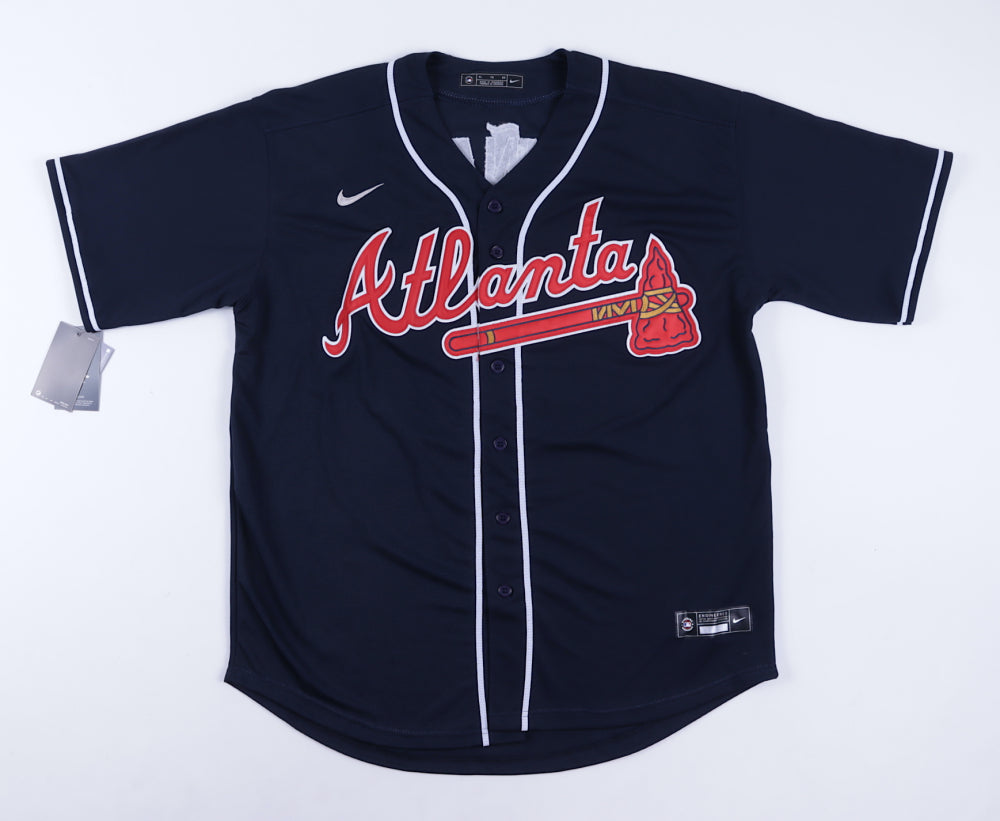MLB Team Apparel Majestic Atlanta Braves RONALD ACUNA JR Baseball Jersey  Shirt NAVY All Sizes