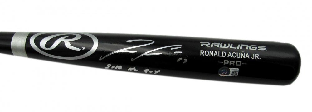Ronald Acuna Jr. Signed Rawlings Pro Player Model Baseball Bat Inscribed &quot;2018 NL ROY&quot; (Beckett Hologram)