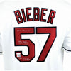 Shane Bieber &quot;2020 Triple Crown&quot; &amp; &quot;2020 AL Cy Young&quot; Signed Cleveland Indians Majestic MLB Replica Jersey