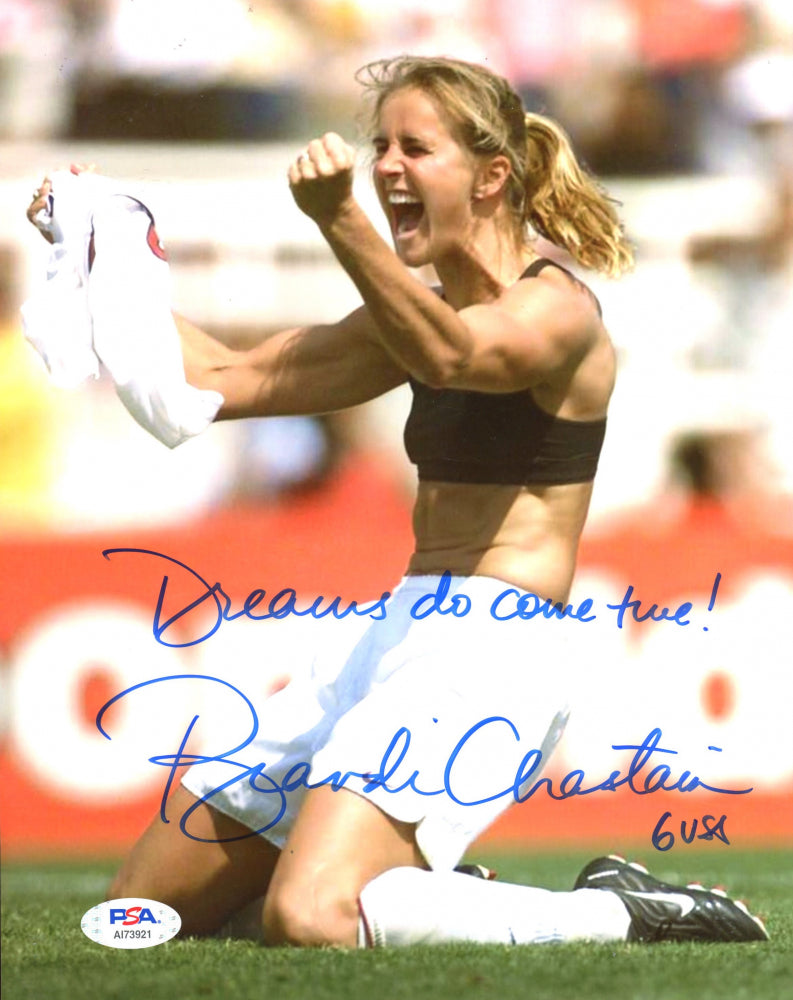 Brandi Chastain Signed Team USA 8x10 Framed Photo Inscribed "Dreams Do Come True!" & "USA" (PSA COA)