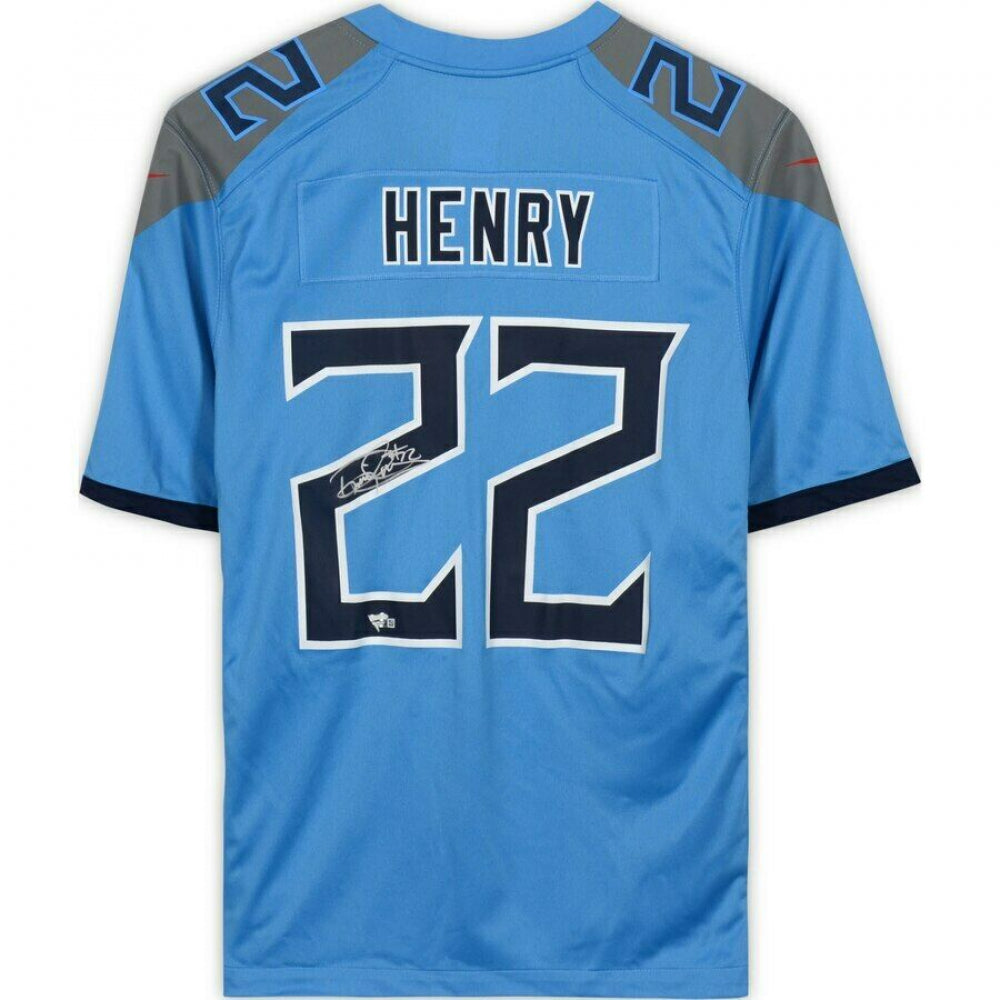 Derrick Henry Signed Titans Blue Nike Jersey (Fanatics Hologram)