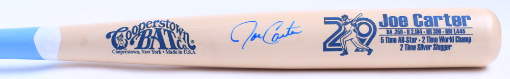 Joe Carter Signed Career Stat Engraved Cooperstown Bat (JSA COA)