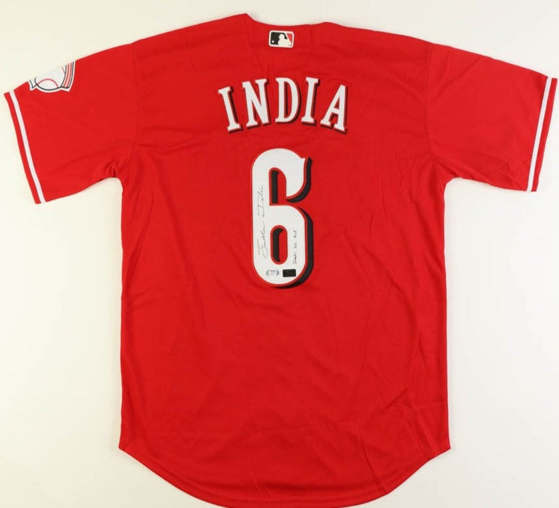 Jonathan India Signed Nike Reds Jersey Inscribed "2021 NL ROY" (PSA)
