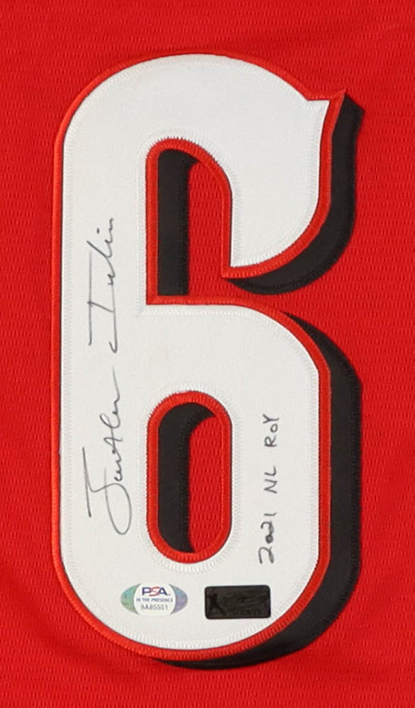 Jonathan India Signed Nike Reds Jersey Inscribed 2021 NL Roy (PSA)