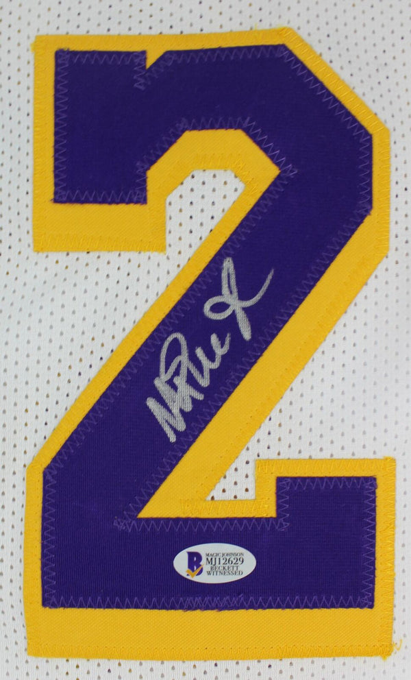 MAGIC JOHNSON SIGNED CUSTOM LA LAKERS XL WHITE JERSEY BECKETT