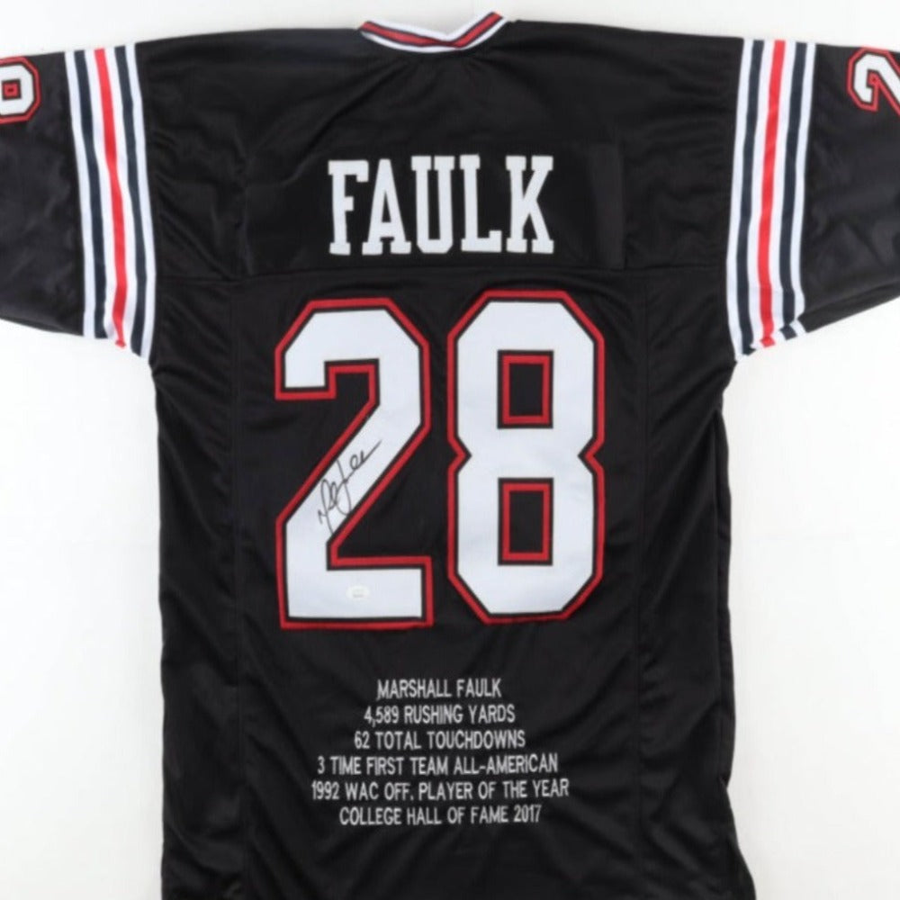 Marshall Faulk Signed Aztecs Career Highlight Stat Jersey (JSA)