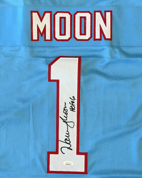 Autographed/Signed Warren Moon HOF 06 Houston White Football Jersey JSA COA