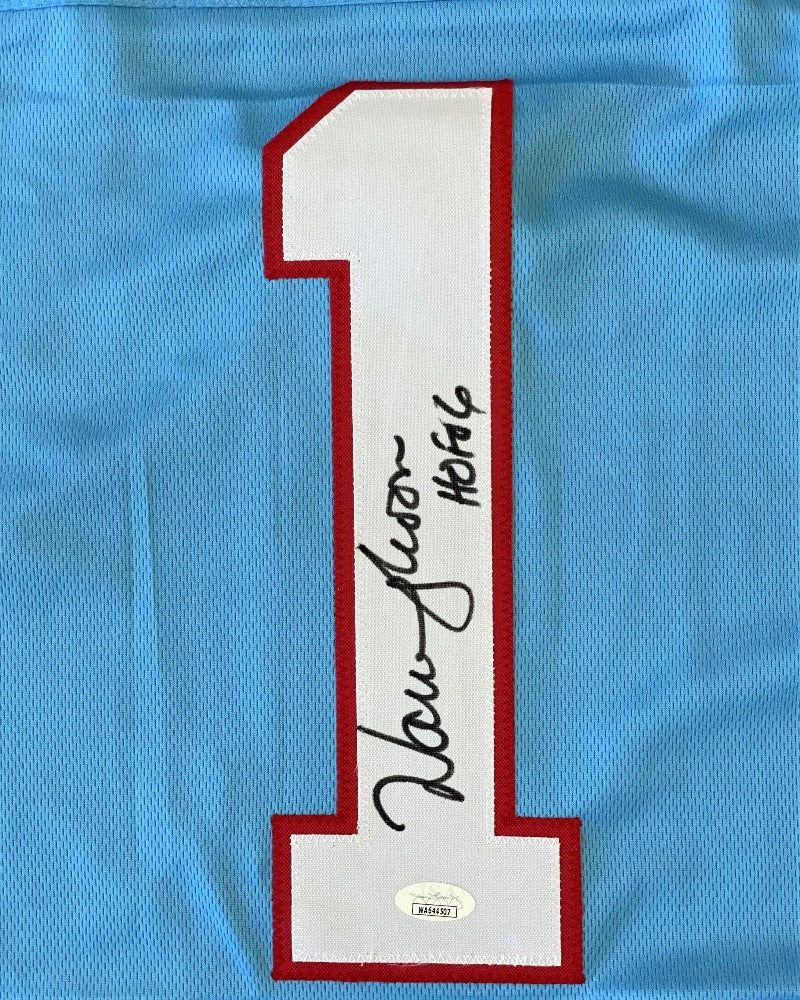 Houston Oilers Warren Moon Signed Blue Throwback Jersey w/HOF