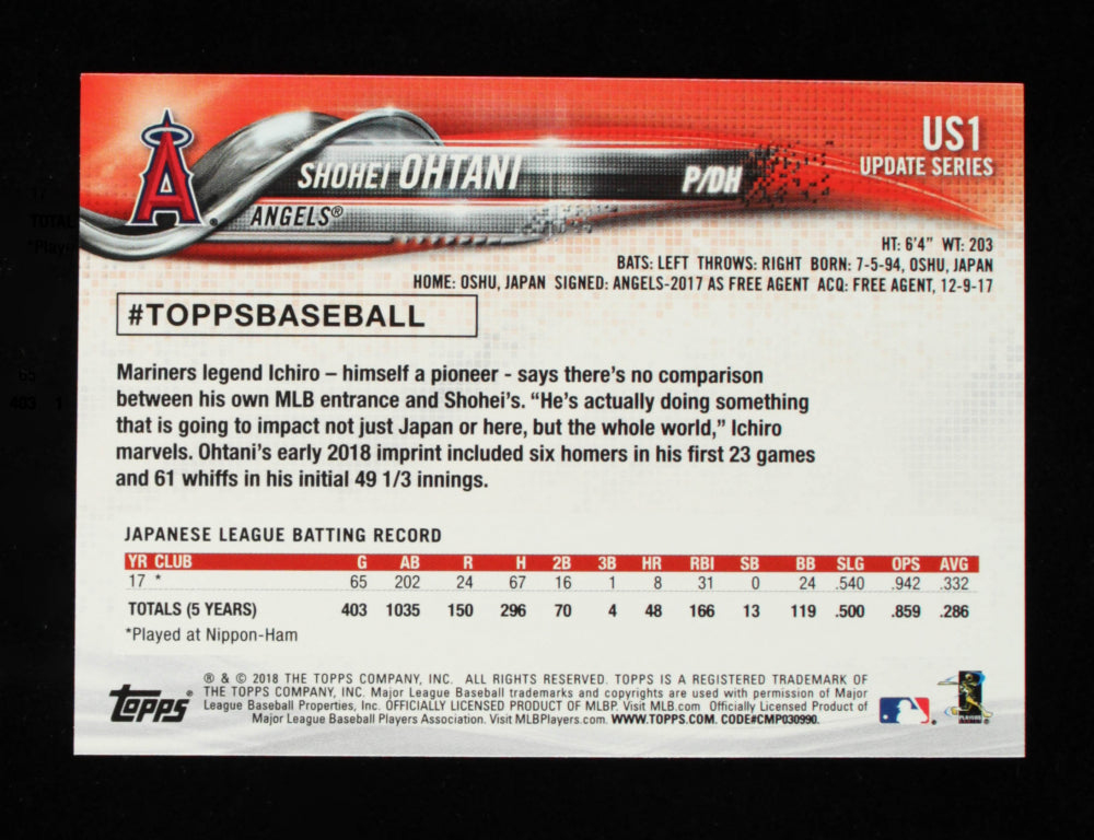 Shohei Ohtani 2018 Topps Update Red Jersey #US1 RC