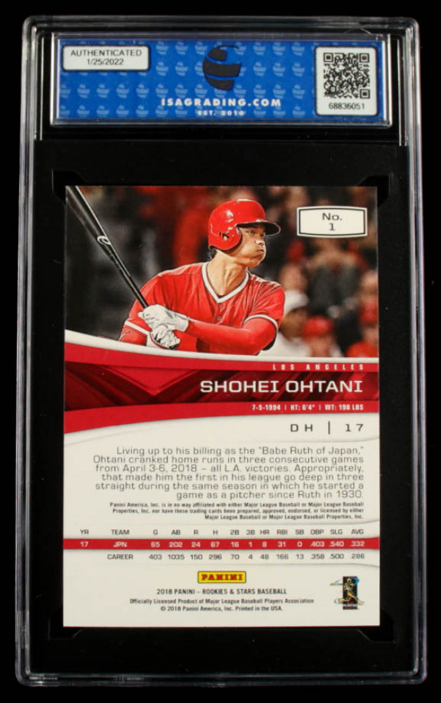 Shohei Ohtani 2018 Panini Chrinicles Rookies and Stars #1 RC RC (ISA 10)