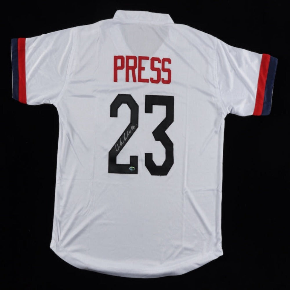 Christen Press Signed White Team USA Soccer Jersey (Black Numbers)