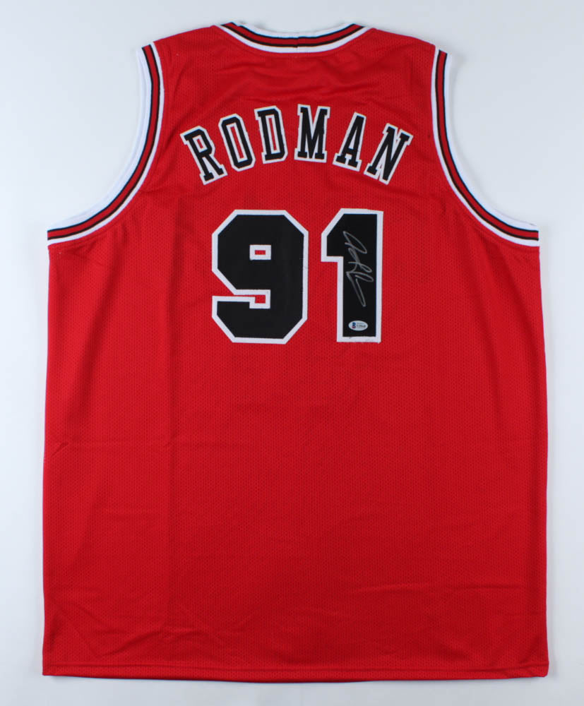 Dennis Rodman Signed Red Chicago Jersey (Beckett COA)