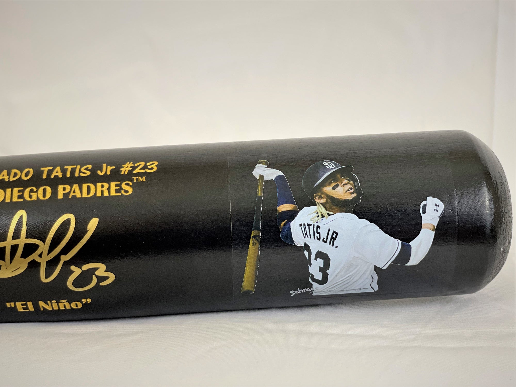 Fernando Tatis Jr. Padres Signed 2019 Rookie Season Stat Black Bat (JSA COA)