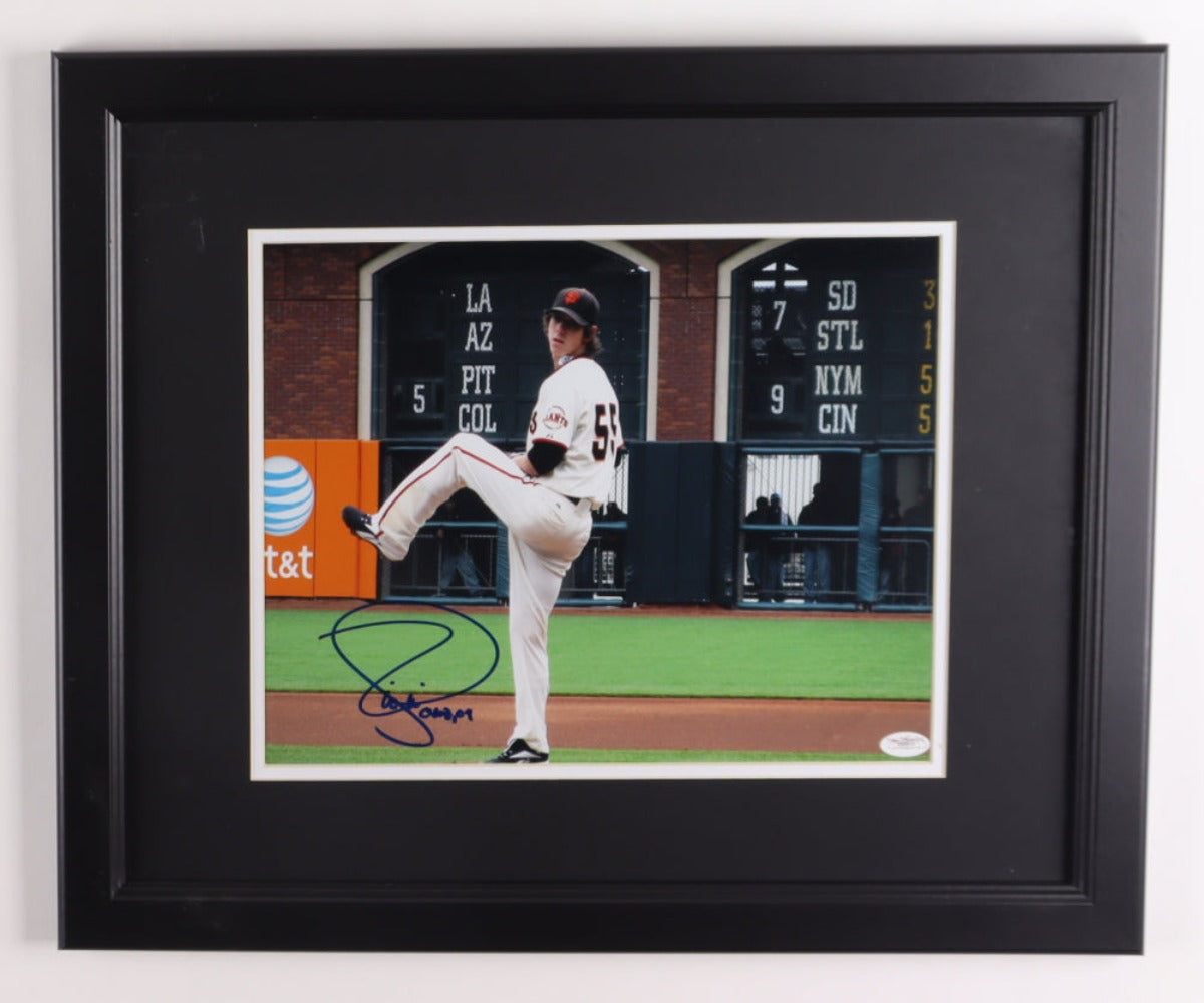 Tim Lincecum Signed Giants 18x22 Custom Framed Photo (JSA)