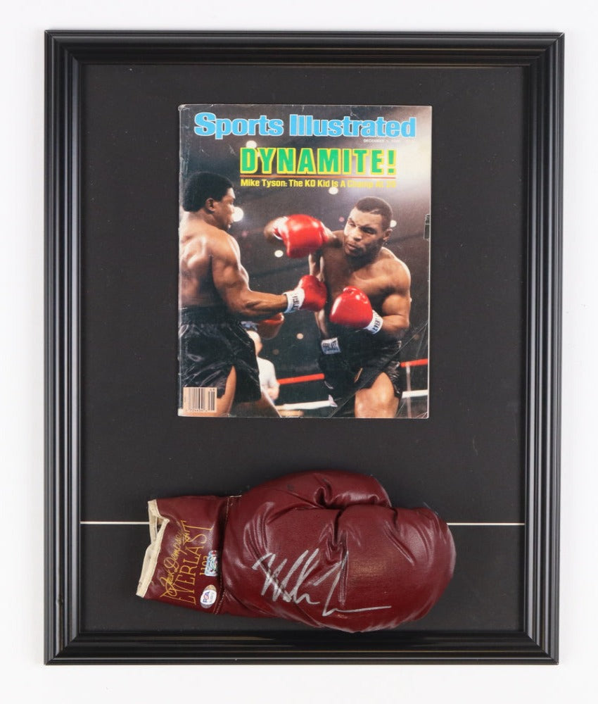 Mike Tyson Signed Custom Framed Vintage 1950's Jack Dempsey Everlast Glove with Full December 1988 Sports Illustrated Magazine (PSA & Tyson)