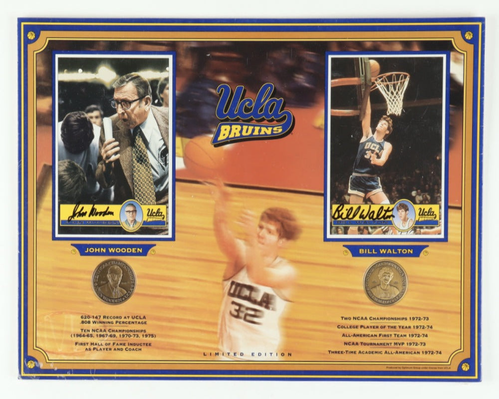 Bill Walton & John Wooden Signed UCLA LE 12x16 Display with Bronze Coins (Optimum Group)
